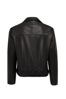 Vanessa Women's Black Shirt Collar Short Oversize Leather Jacket | Derimod