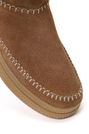 Woman Tan Zip Closure Chunky Sole Suede Teddy Boots | Derimod