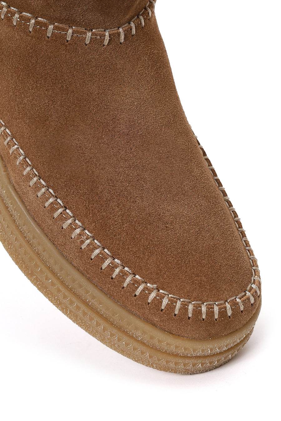 Woman Tan Zip Closure Chunky Sole Suede Teddy Boots