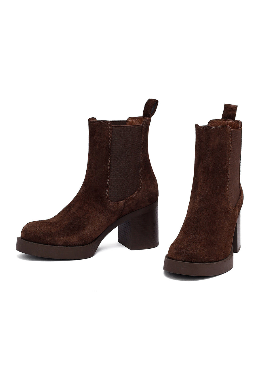 Woman Brown Suede Heels Leather Chelsea Boots