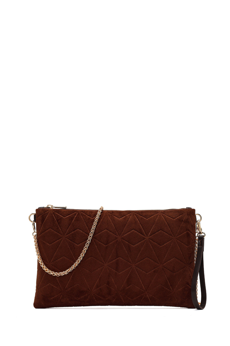 Woman Brown Printed Suede Clutch Bag with Long Chain Strap WB57000990 | Derimod