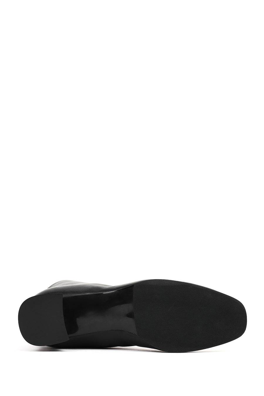 Women's Black Zippered Short Thick Heeled Leather Boots