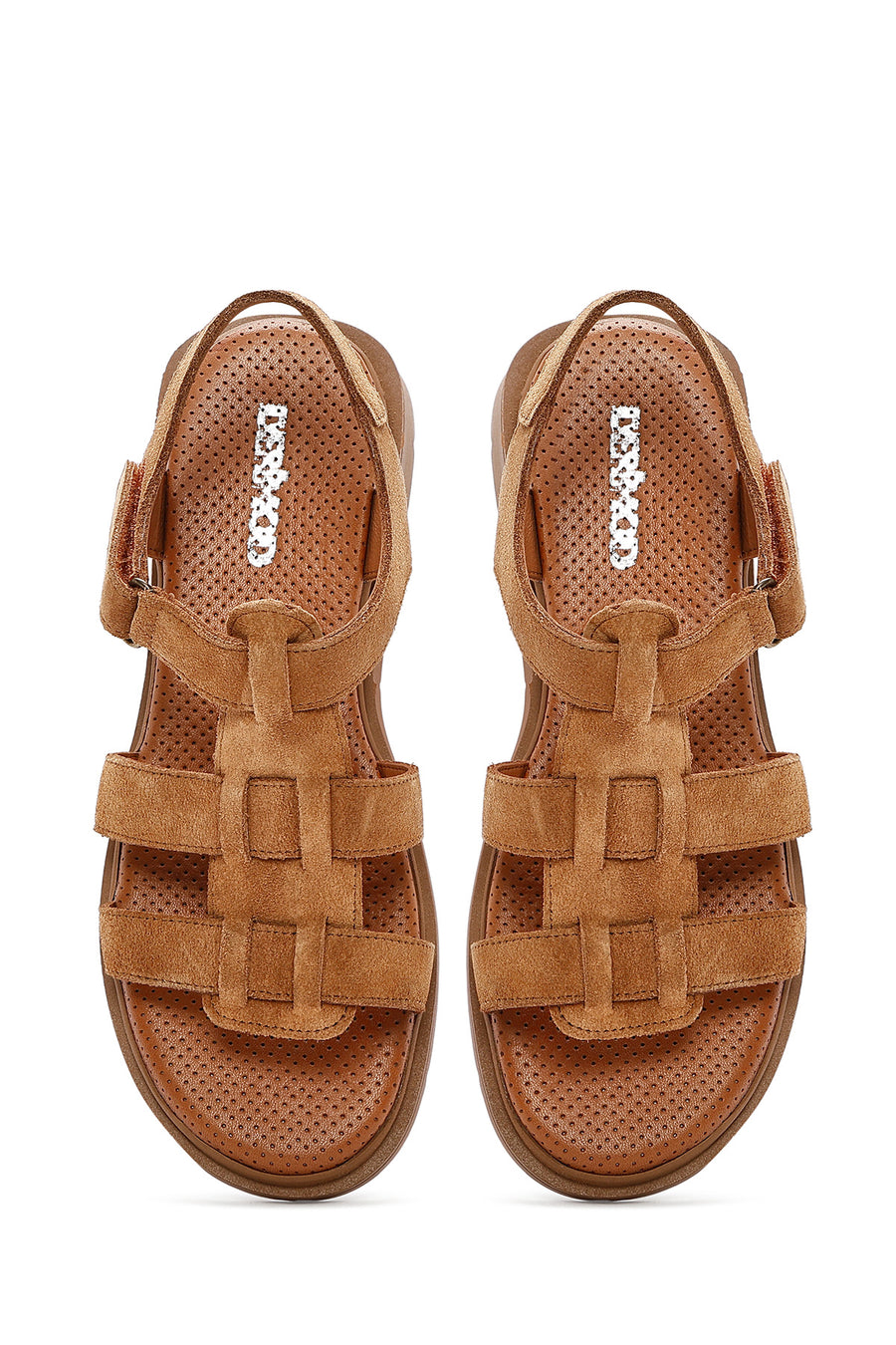 Women's Tan Suede Leather Ankle Buckle Sandals
