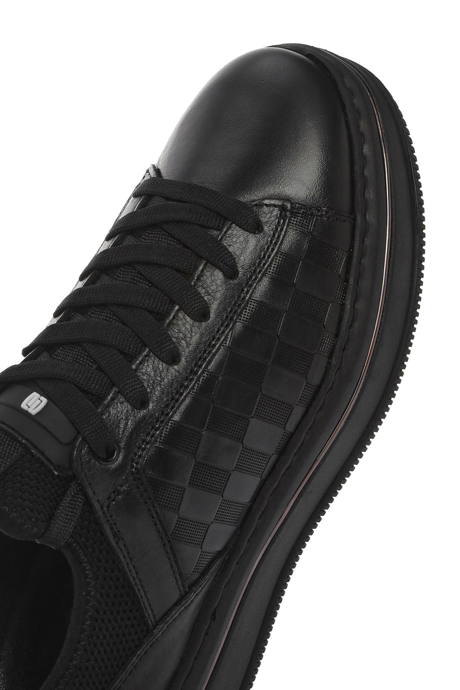 Erkek Siyah Bağcıklı Kalın Tabanlı Deri Sneaker