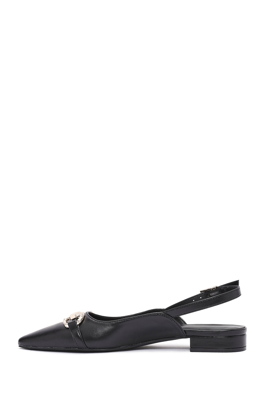 Women's Black Backless Buckle Ballet Flats