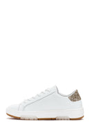 Women's White Lace-Up Chunky Sole Rhinestone Leather Sneaker | Derimod