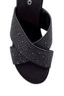 Women's Black Stone Wedge Heel Open Back Slippers | Derimod