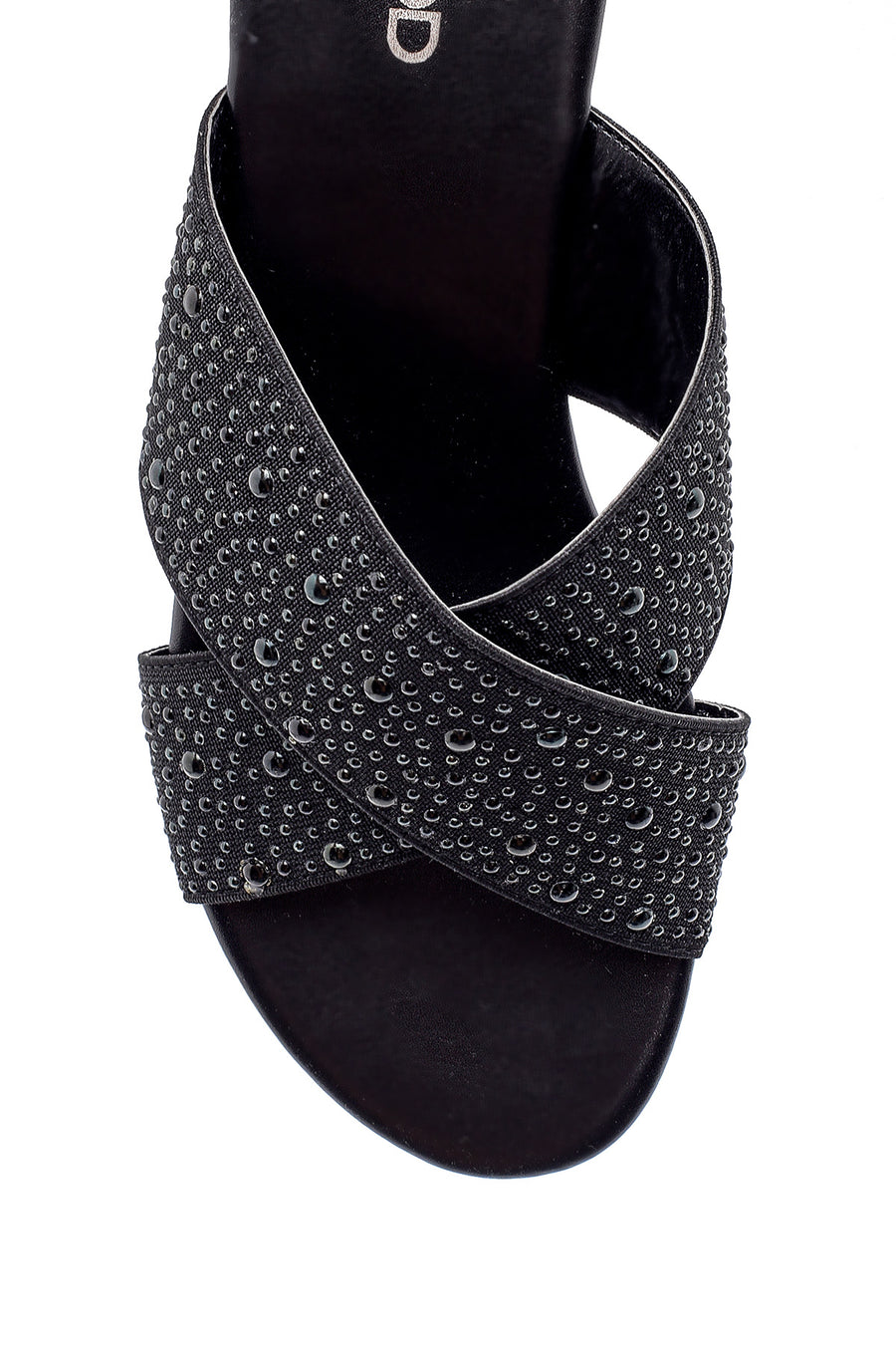 Women's Black Stone Wedge Heel Open Back Slippers