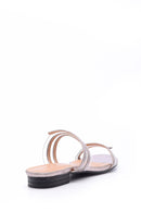 Women's Transparent Detailed Silver Slippers | Derimod