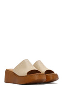 Kadın Bej Kalın Tabanlı Deri Comfort Terlik | Derimod