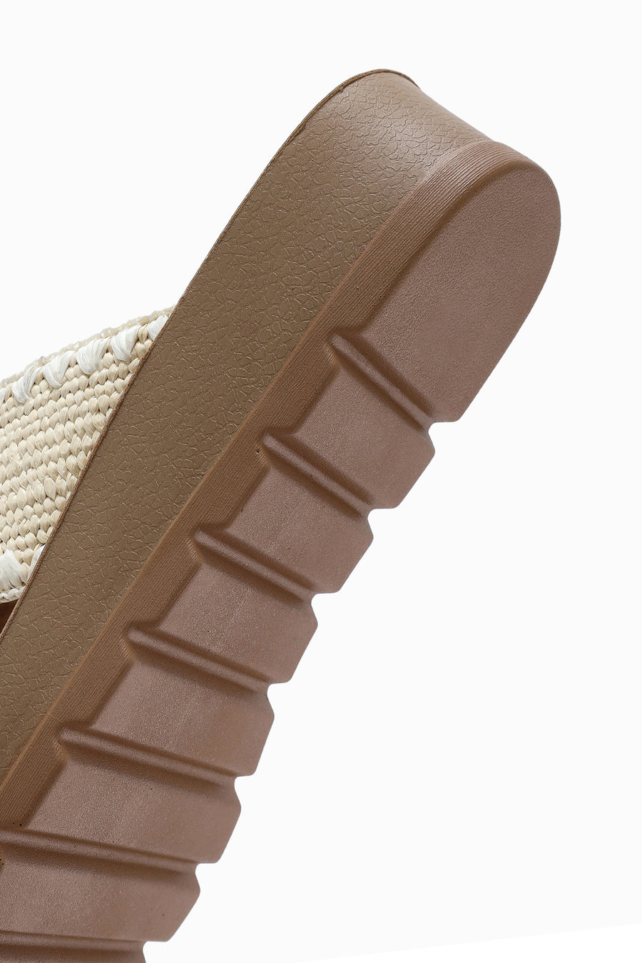 Women's Beige Thick Soled Straw Slippers