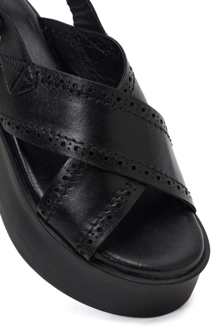Women's Black Ankle Buckle Platform Wedge Leather Sandals