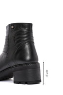 Women's Black Zippered Thick Heeled Leather Boots | Derimod