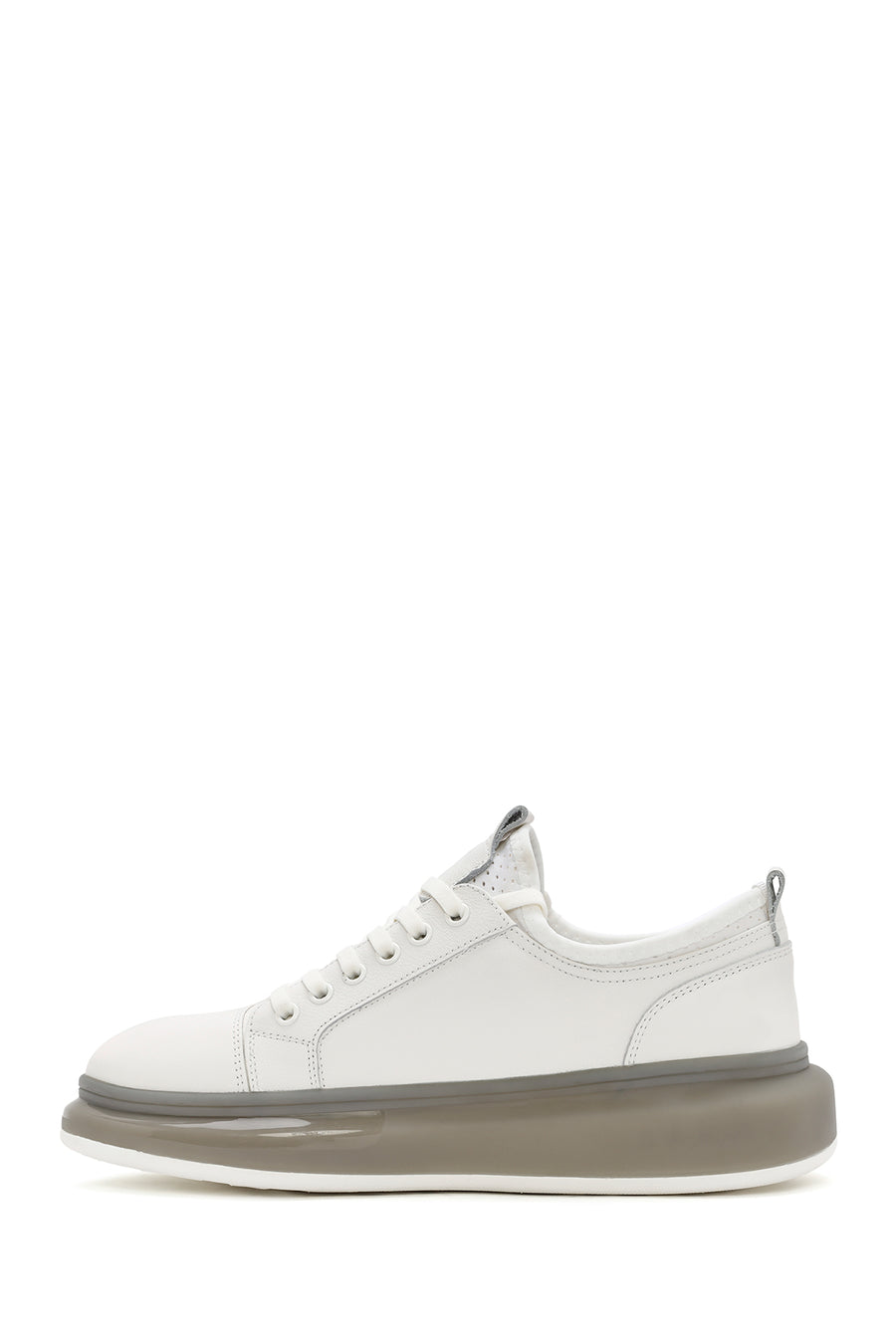 Men's White Thick Sole Lace Up Leather Sneaker