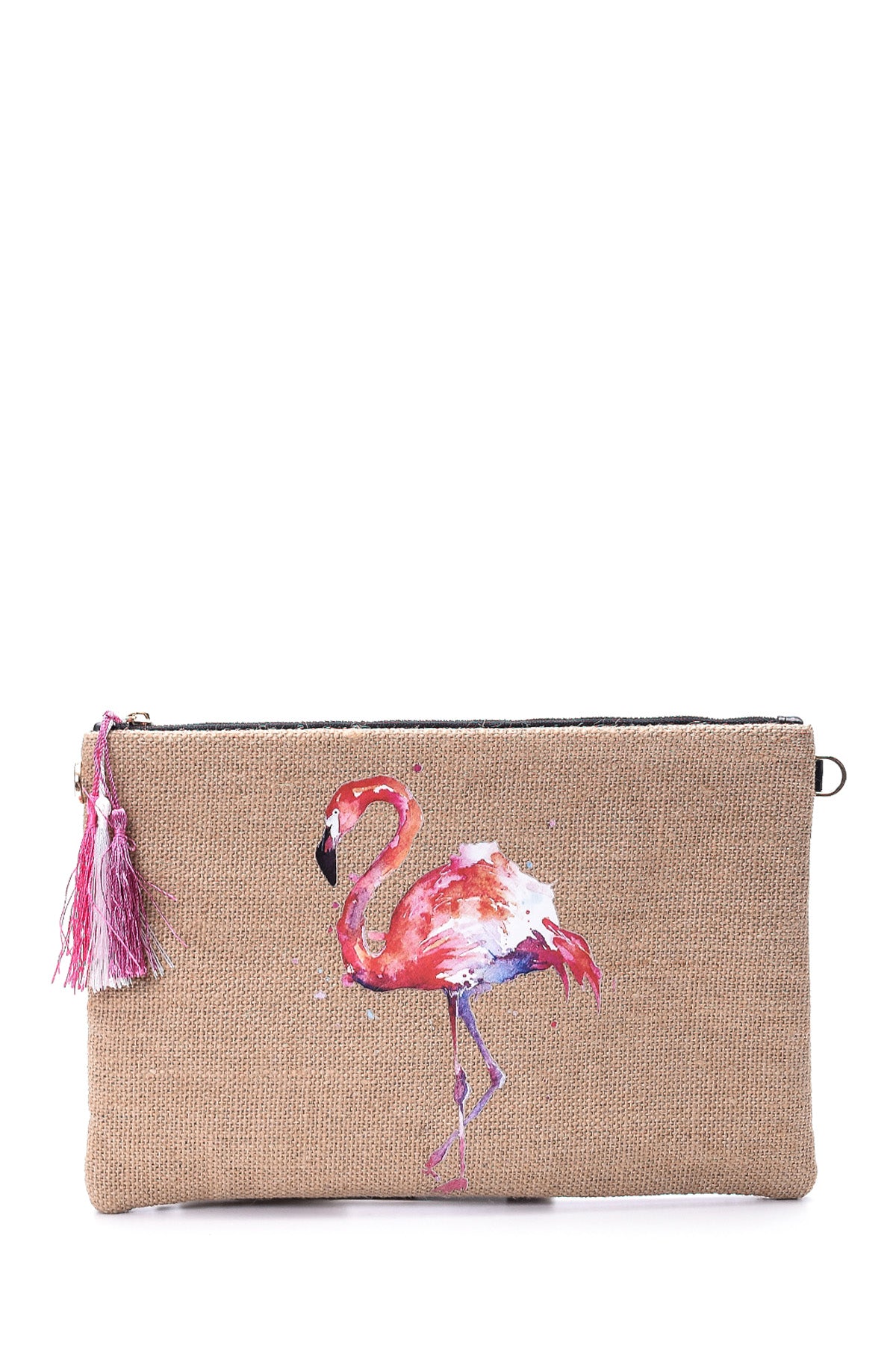 Women's Straw Flamingo Patterned Clutch Bag 19SBD2421M7 | Derimod