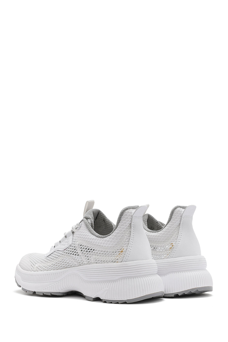 Kadın Beyaz Bağcıklı Kalın Tabanlı Kumaş Sneaker