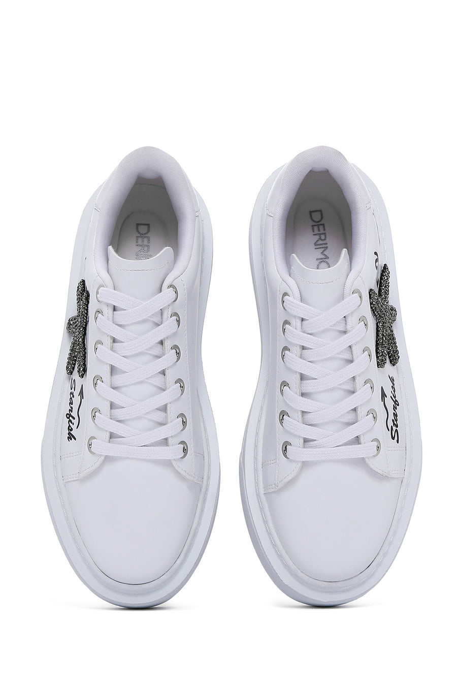 Kadın Beyaz Taşlı Kalın Tabanlı Sneaker