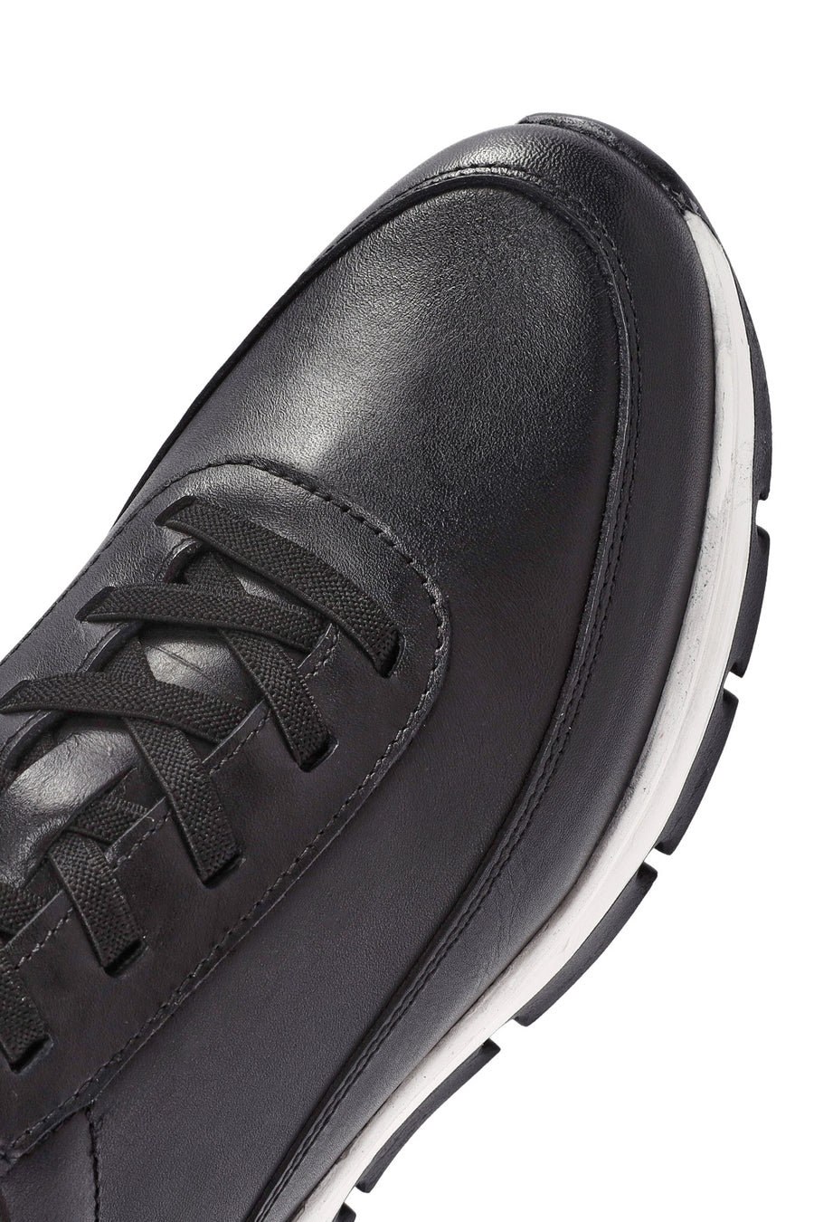 Erkek Siyah Bağcıklı Kalın Tabanlı Deri Casual Sneaker