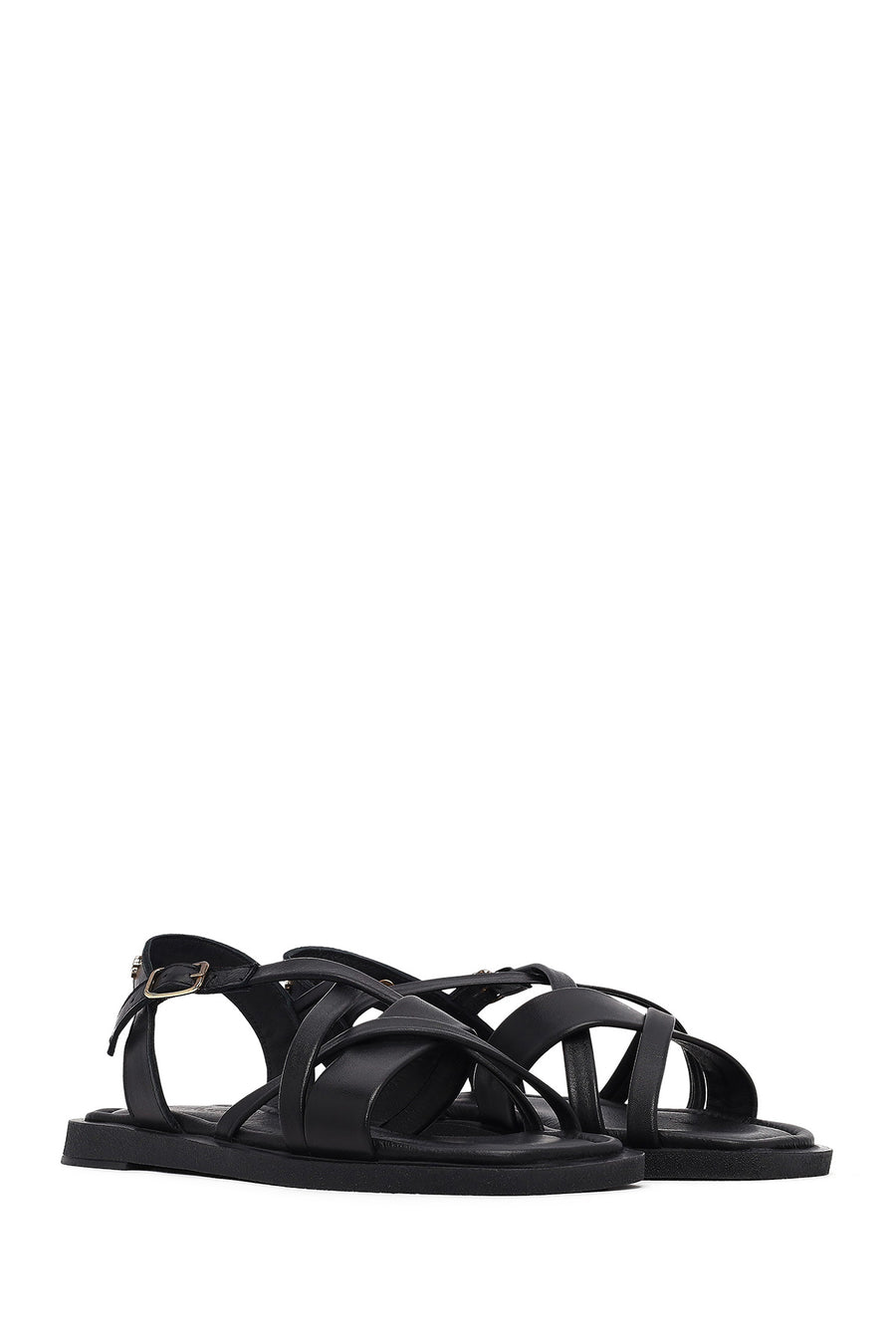 Women's Black Buckled Leather Sandals