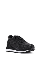 Alberto Guardiani Women's Black Wen Thick-Soled Lace-Up Glittery Leather Sneakers | Derimod