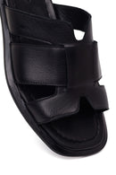 Woman Black Leather Slippers | Derimod