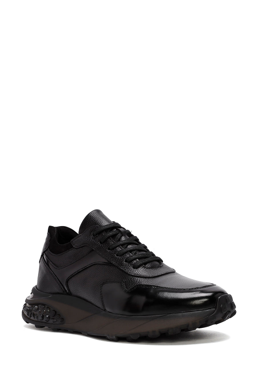 Erkek Siyah Bağcıklı Deri Sneaker