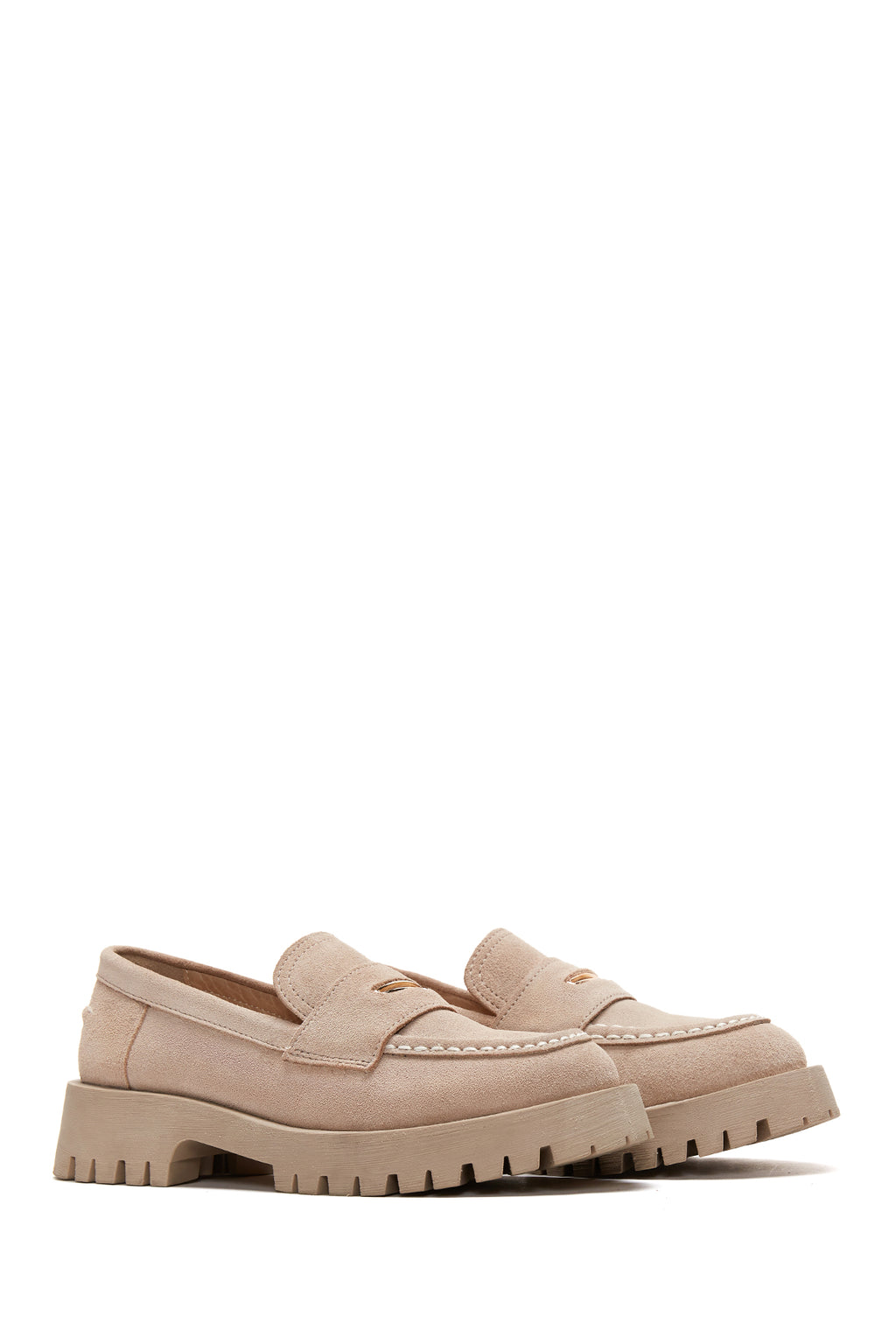 Kadın Bej Deri Süet Maskülen Loafer
