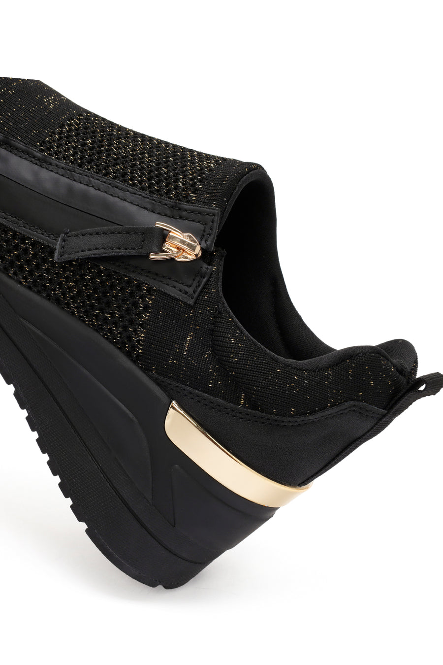 Derimod Zero Kadın Siyah Fermuarlı Dolgu Topuklu Kumaş Sneaker
