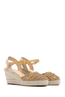 Women's Beige Wedge Heel Espadrille Straw Sandals | Derimod