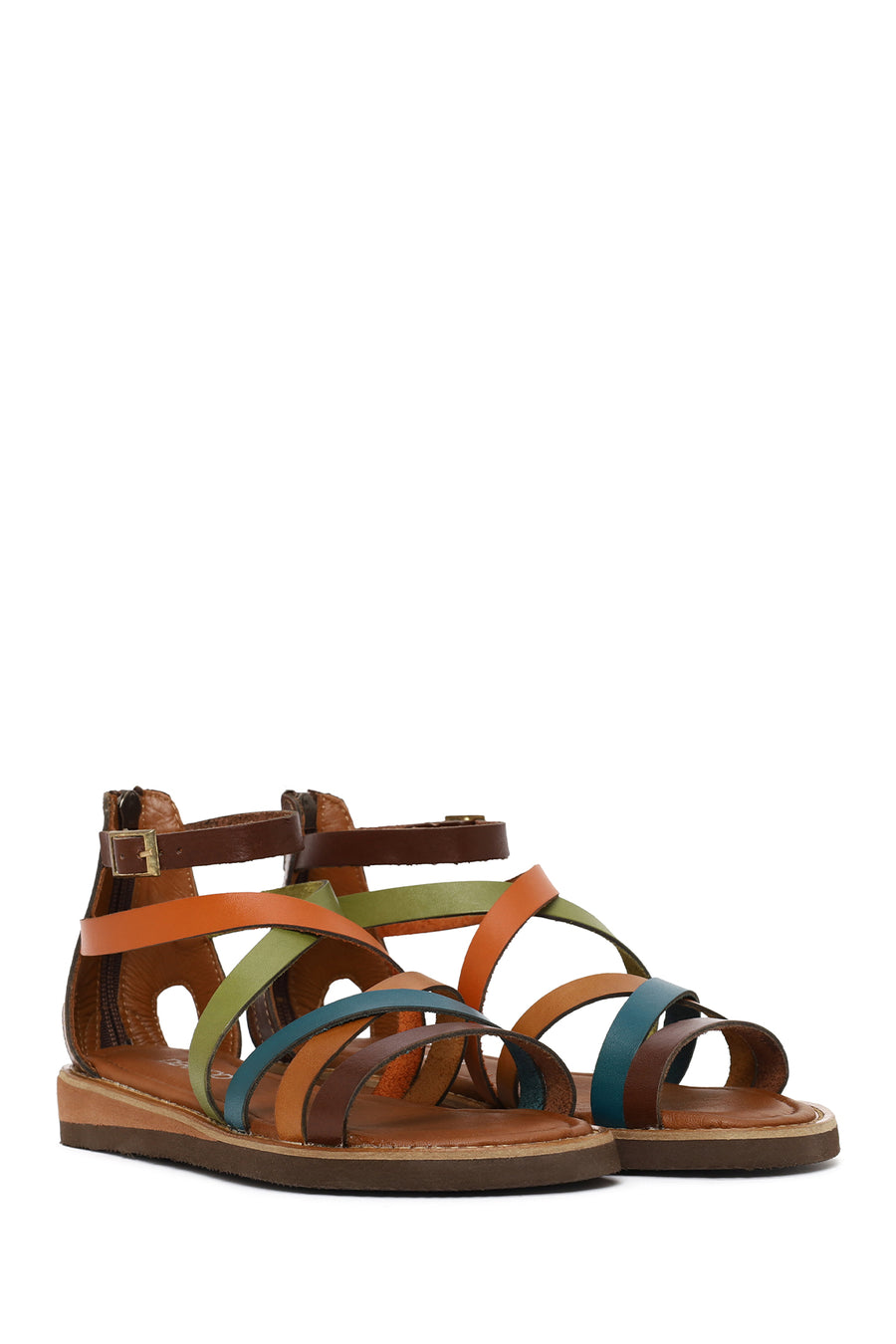 Woman Multicolor Ankle-Buckle Leather Bodrum Sandal