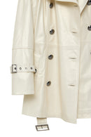 Barbara Women's Beige Double Breasted Collar Regular Leather Trench Coat | Derimod