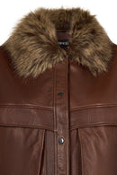 Margot Woman Whiskey Short Collar Fur Leather Jacket | Derimod
