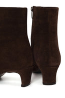 Woman Brown Zip Closure Chunky-Heeled Suede Leather Boots | Derimod