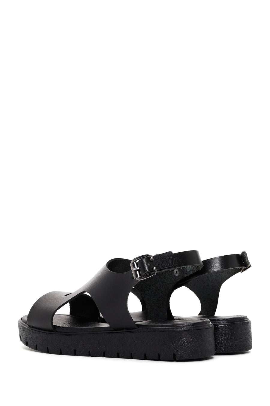 Women's Black Ankle Strap Leather Sandals