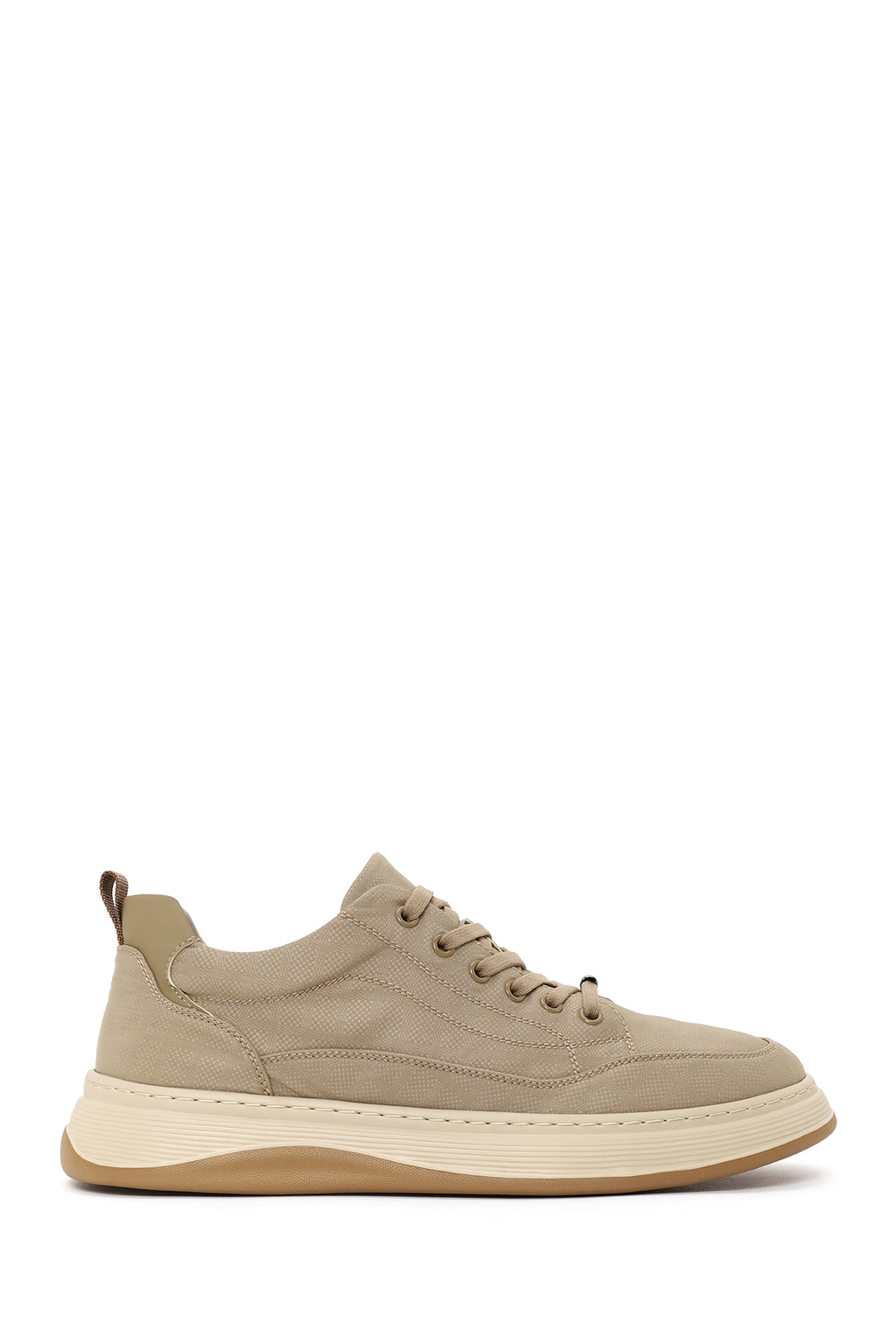 Erkek Bej Bağcıklı Kumaş Sneaker