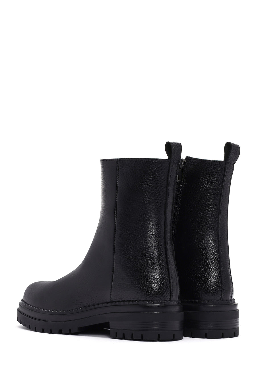 Kadın Siyah Fermuarlı Deri Bot