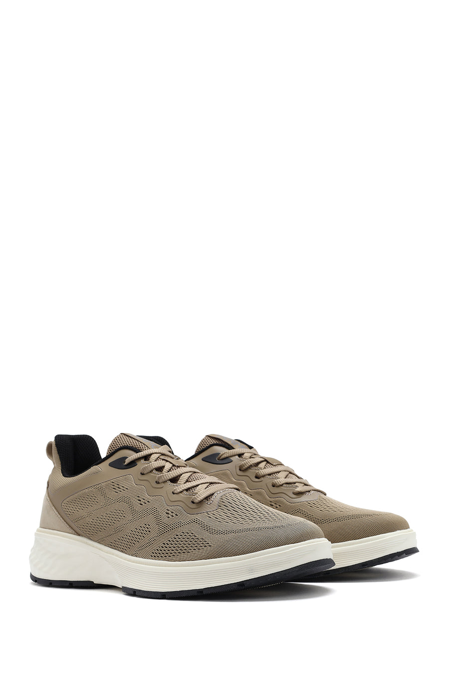 Men's Beige Lace-Up Thick-Sole Sneakers