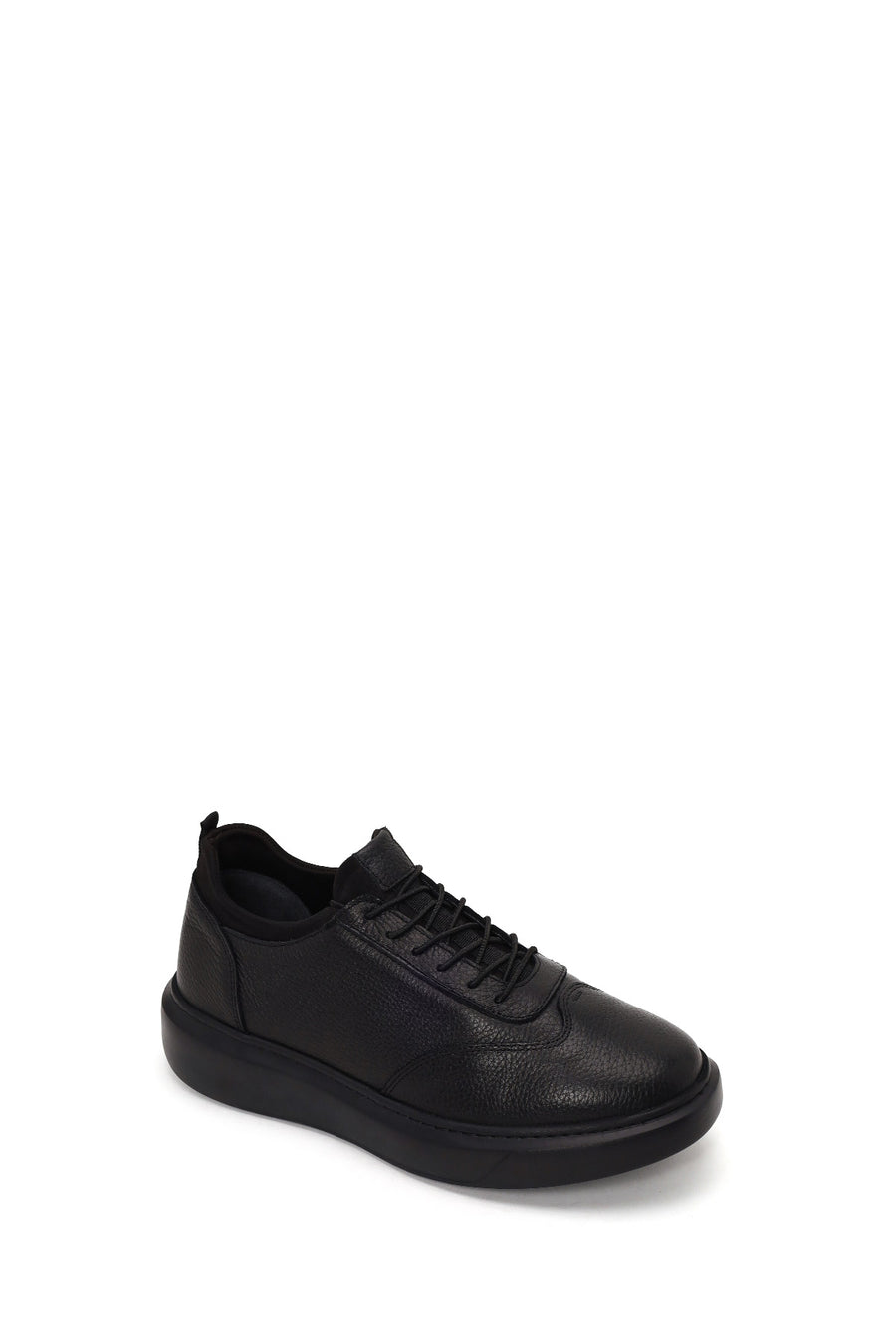 Erkek Siyah Bağcıklı Kalın Tabanlı Deri Sneaker