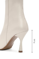 Women's Cream Zippered Thin Heel Leather Boots | Derimod