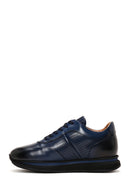 Men's Navy Blue Leather Thick Soled Sneaker | Derimod