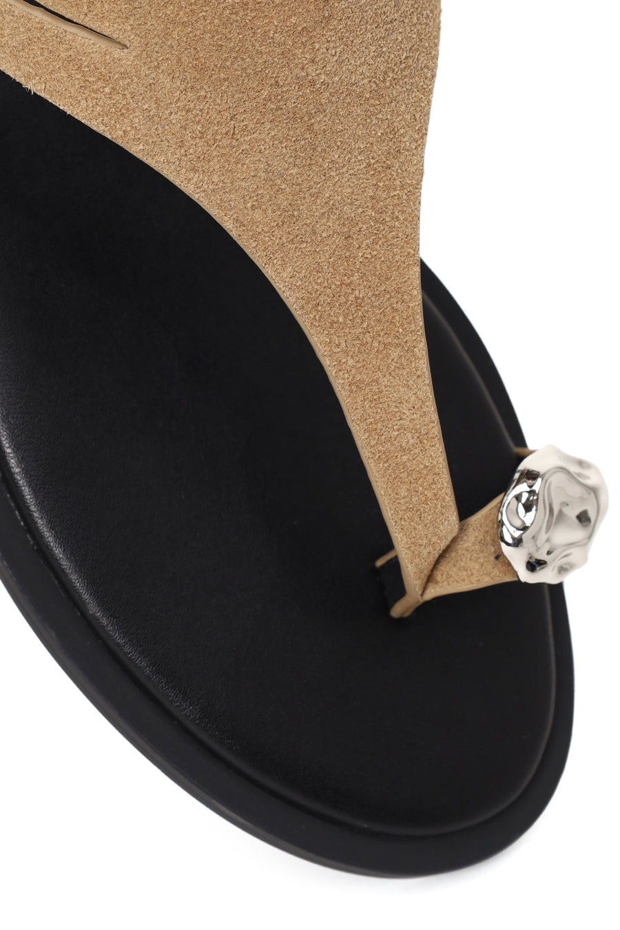 Woman Beige Buckled Toe-Post Suede Sandal