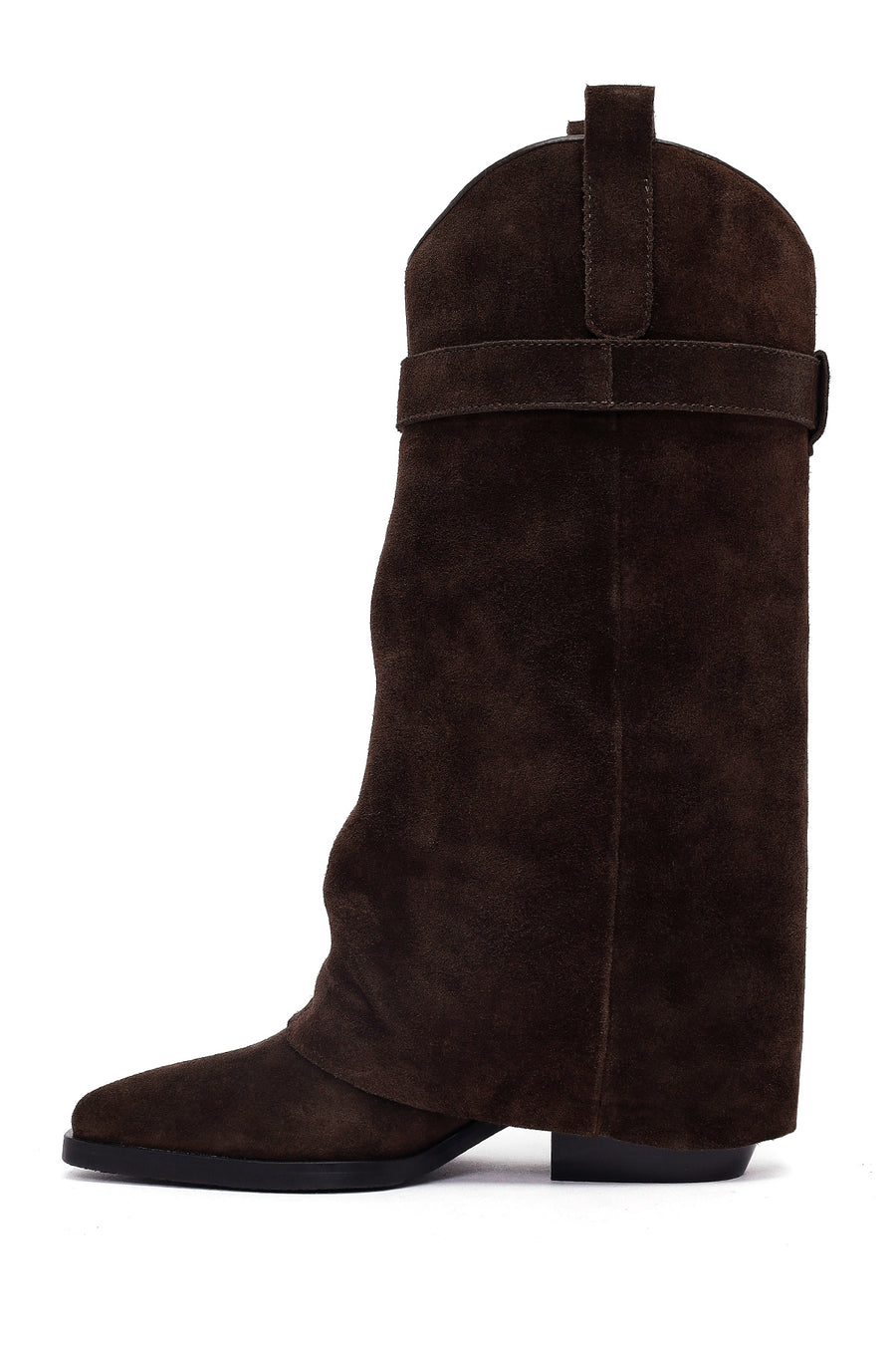 Woman Brown Chunky Heeled Suede Boots