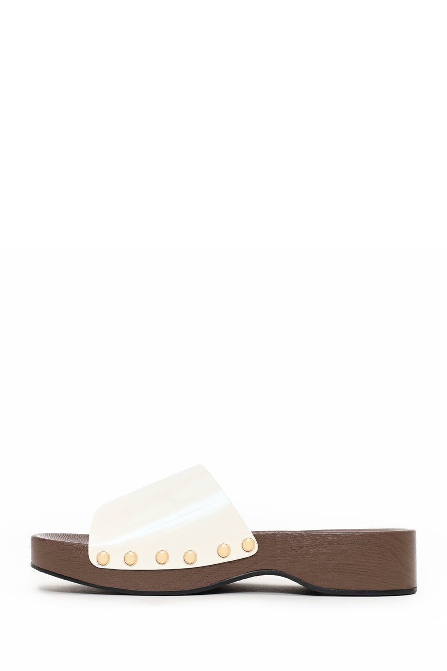 Woman Cream Thick-Soled Patent Leather Slipper