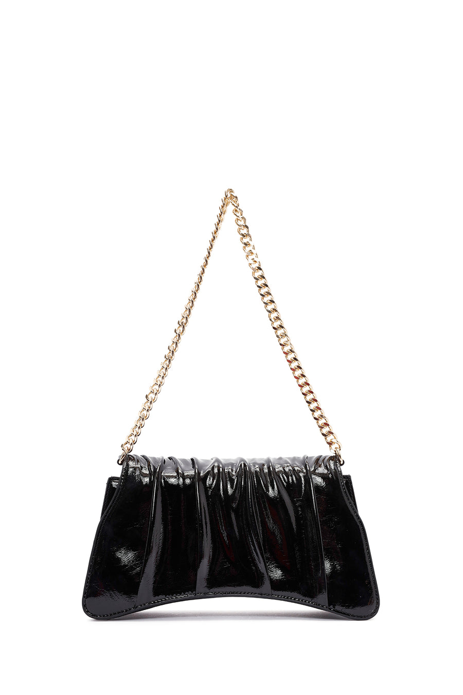 Women's Black Chain Strap Patent Leather Shoulder Bag