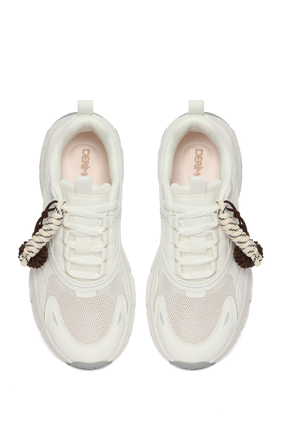 Women's White Lace-Up Chunky Sole Charm Sneakers