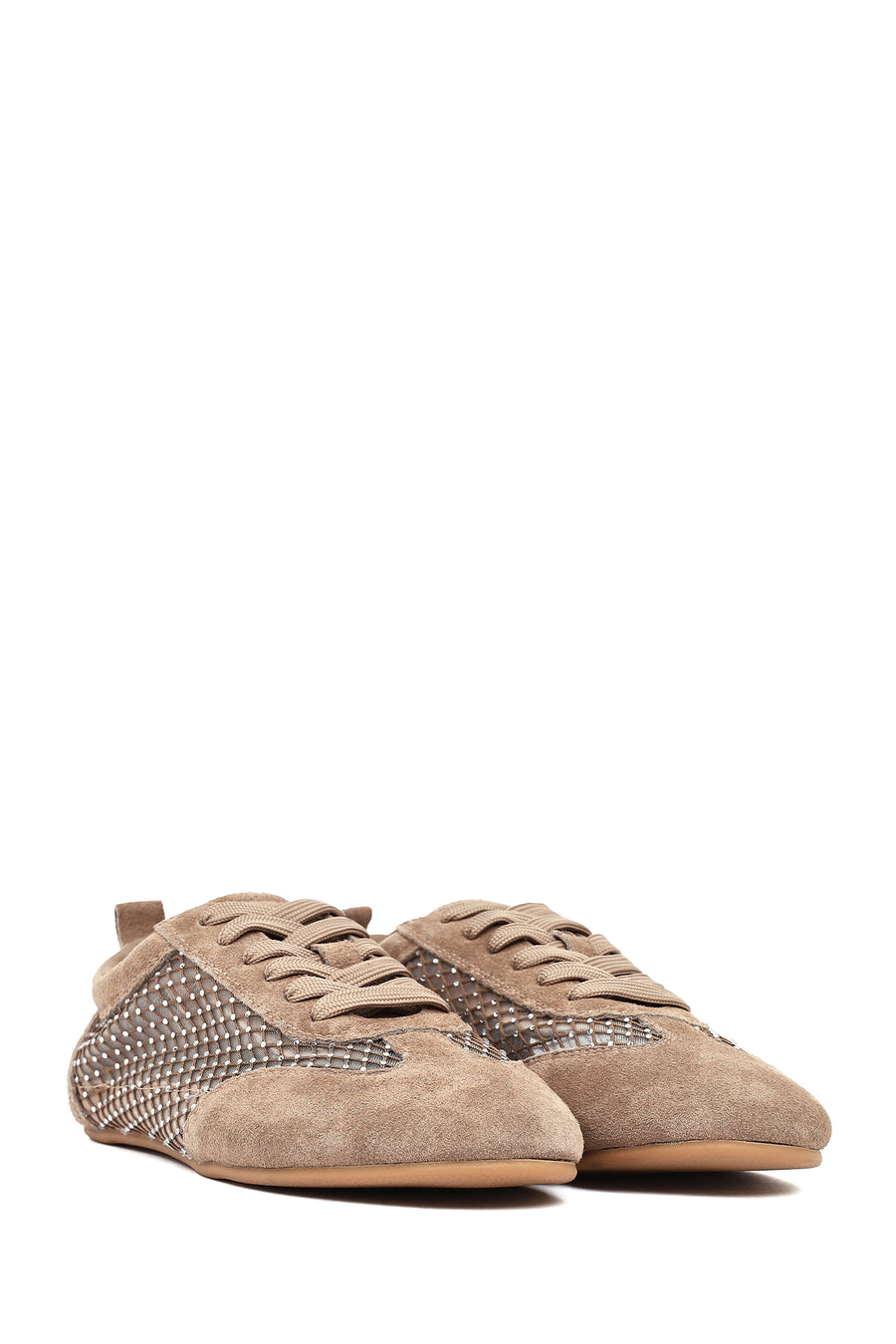 Women's Mink Lace-up Rhinestone Suede Leather Sneaker