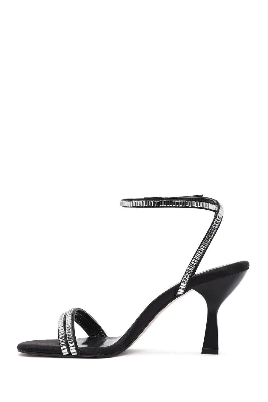 Women's Black Ankle Buckle Stoned Thin Heel Sandals