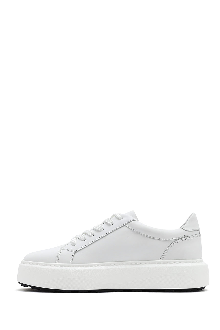 Men's White Lace-up Thick-Sole Leather Sneaker