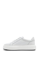Men's White Lace-up Thick-Sole Leather Sneaker | Derimod