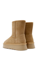 Women's Camel Fur Detailed Thick-Soled Suede Leather Boots | Derimod